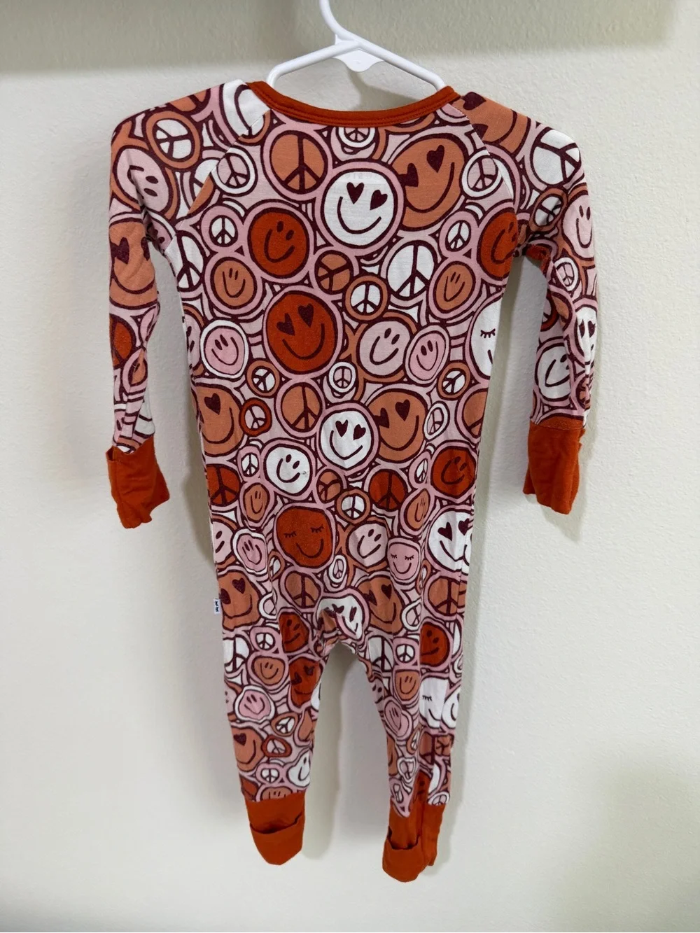 Little Sleepies Rust & Pink Smiley Peace Sign Footie Pajamas
